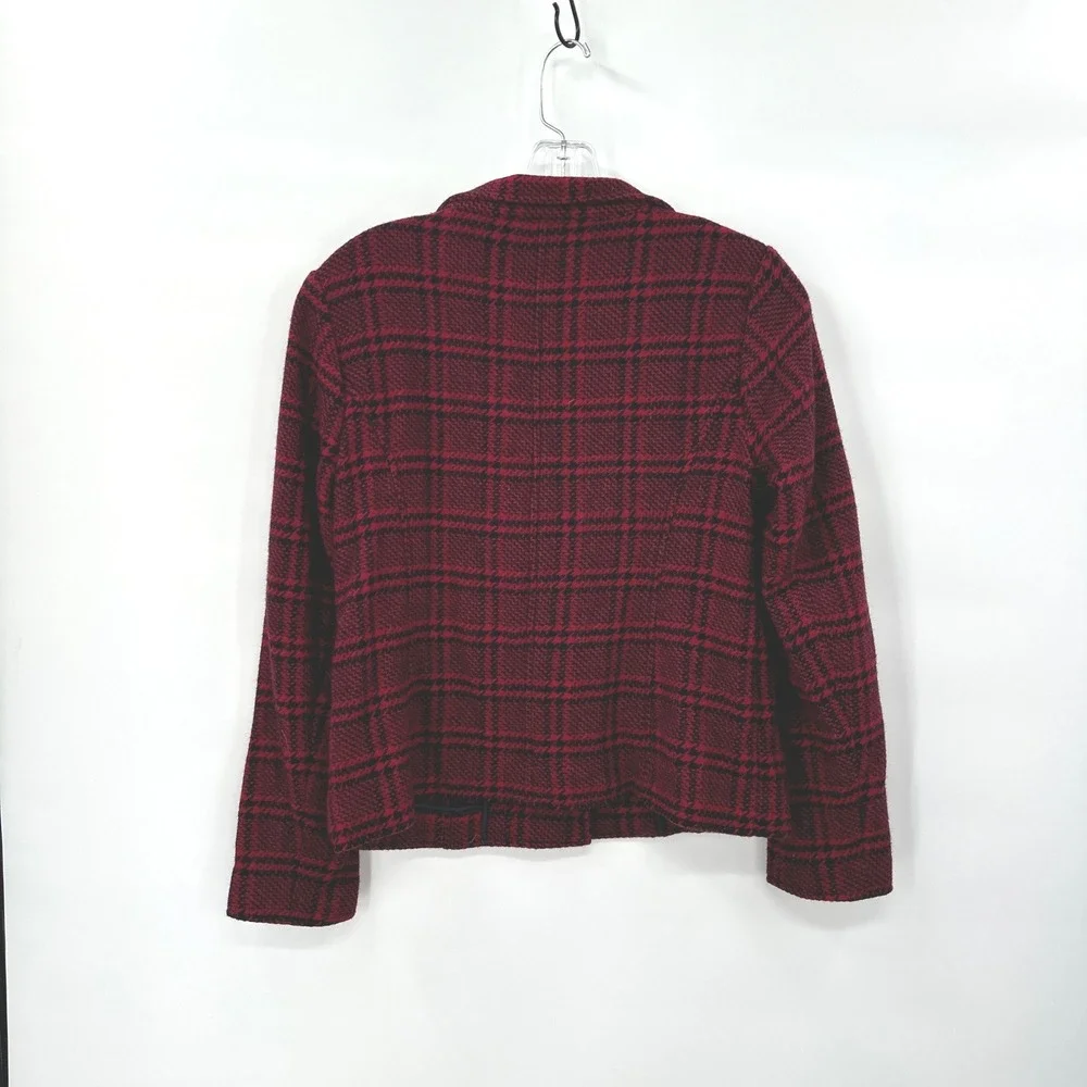 Talbots Petites Red Black Plaid Wool‎ Blend Blazer Jacket Size 2P
